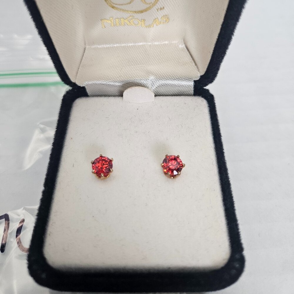 HOUSE OF NIKOLAS RED COLOR CUBIC ZIRCONIA EARRINGS
